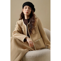 独束 大码女装优雅小香风套装2024冬季新款经典圆领气质外套半裙 浅驼色 半裙 M 尺码 1