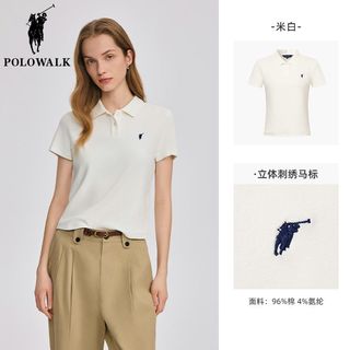  POLOWALK 透气 女士Polo衫 米白色A【两粒扣】 S