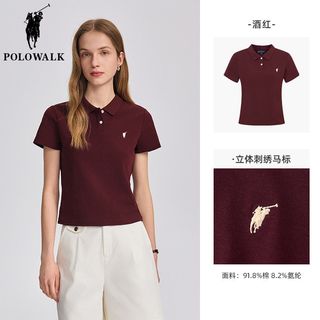  POLOWALK 透气 女士Polo衫 酒红【两粒扣】 XL
