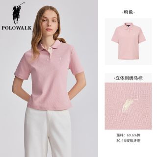  POLOWALK 刺绣小标 女士Polo衫 粉色【两粒扣】 S