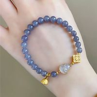 花饰庄园 新中式转运珠手链女vintage仿玉石小众设计复古民族如意手串手饰 玉葫芦手链黄金色 偏蓝色
