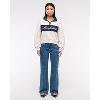 Abercrombie & Fitch 抓绒撞色立领半拉链 女士卫衣 奶油白 XS (160/84A)