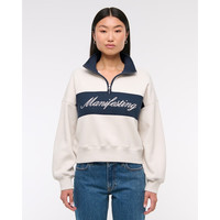 Abercrombie & Fitch 抓绒撞色立领 女士卫衣 奶油白 M (165/96A)