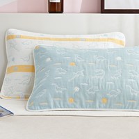 卡莫妮 20250914WJS01 纯棉纱布枕巾 50x80cm 恐龙豆青 一对装