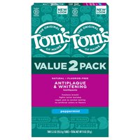 Tom's of Maine 抗牙菌斑美白无氟牙膏 薄荷味 5.5盎司 2支装