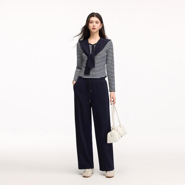 Five Plus 春秋披肩款条纹显瘦两件套小个子气质优雅通勤长袖休闲裤女式套装