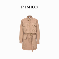 PINKO【春夏焕新】女士通勤怀旧复古工装风收腰长款衬衫式连衣裙 D57 XL