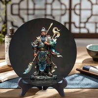 时鸟 国风立体关公艺术圆盘相框卧室书房柜面摆台镇宅赠好友长辈 ASCSB80544-关帝圣君 直径15CM/不带支