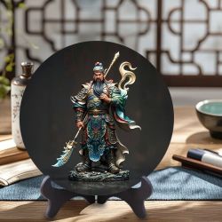 时鸟 国风立体关公艺术圆盘相框卧室书房柜面摆台镇宅赠好友长辈 ASCSB80544-关帝圣君 直径15CM/不带支