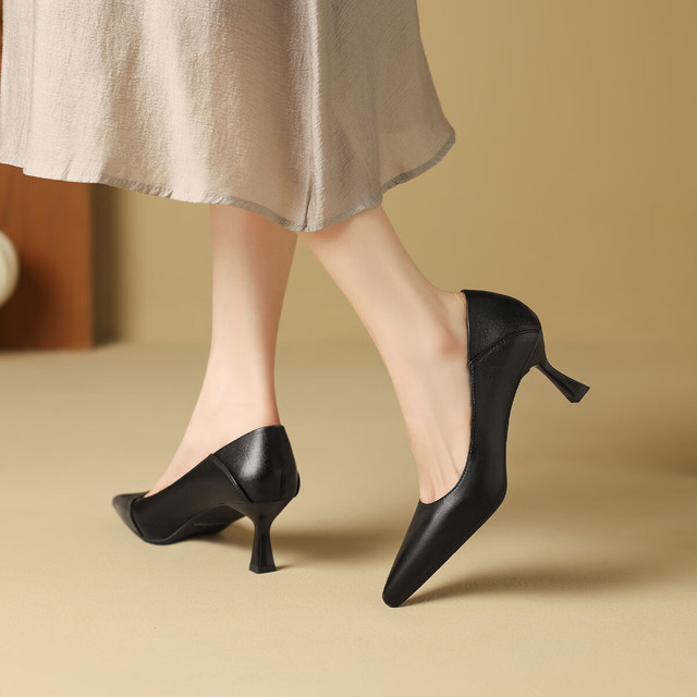 木林森 女鞋休闲单鞋女士高跟鞋 时尚通勤一脚蹬尖头女生鞋子百搭优雅