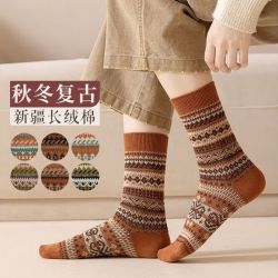 勋阳宇乐 民族风袜子女中筒袜秋冬款长筒袜ins潮日系复古棉冬保暖