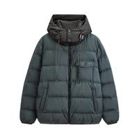 男装冬季绿色连帽短款羽绒服男