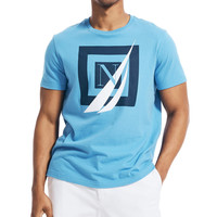 NAUTICA 男式 时尚T恤 短袖100%棉质海军系列图案T恤 圆领 短袖 舒适 Regatta 尺码Large