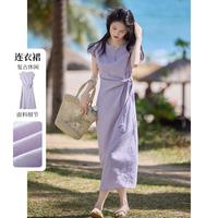 尚静 26年夏新气质纯色系带连肩袖显瘦连衣裙