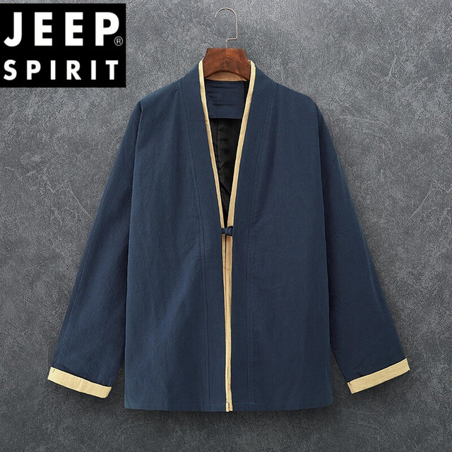 JEEP SPIRIT 春秋中国风男茶服中式改良禅服汉服复古外套道袍男装宽松居士唐装 藏青色 XL 135-155斤