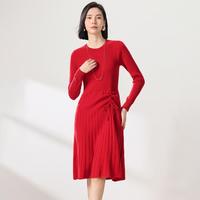 Sanpowa 春季100%绵羊毛中长打底裙柔软女士裙子百搭羊毛裙连衣裙羊毛裙