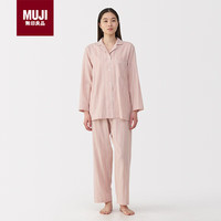 MUJI/無印良品 无侧缝双层纱织 女士睡衣套装 粉红色条纹5A XL