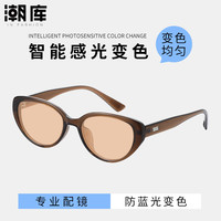 潮库 防强光偏光变色 近视太阳镜 1.61防蓝光变色镜片 配1.61防蓝光变色0-800度 27055-茶