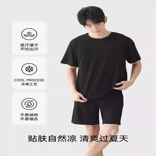 猫人 6703 凉感冰丝 黑色 L 男士家居服套装