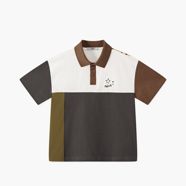 马骑顿 男童25夏季新品学院风撞色拼接翻领POLO衫T恤上衣 碳黑 130