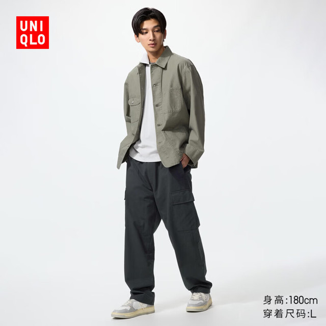 优衣库 男装水洗宽松舒适工装九分裤/长裤/休闲起居裤481572 481572/09黑色 M