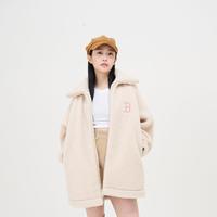 MLB 女生长款仿羊羔绒外套刺绣logo时尚百搭冬季FDB01