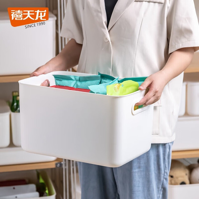 禧天龙 桌面收纳盒 白色手提大号3个装