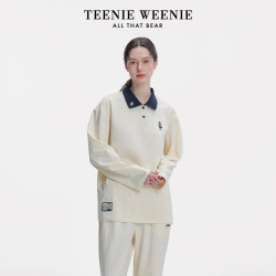 TEENIE WEENIE 小熊睡衣春夏季2025休闲宽松复古学院刺绣长袖家居服套装 女款-栀子白 M