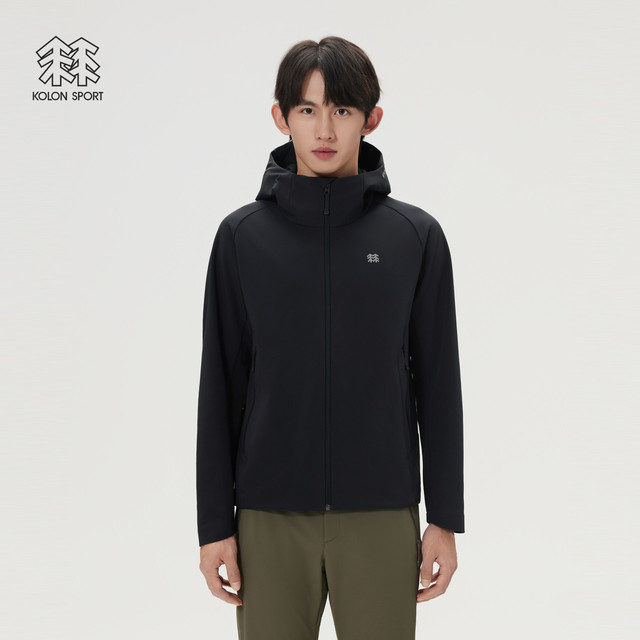 户外徒步：KOLON SPORT 防泼水透湿防风 男士软壳夹克 黑色BK