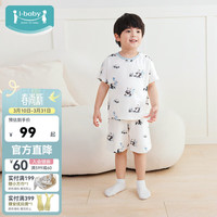 ibaby 英伦宝贝男女童夏季套装儿童衣服印花抑菌短袖短裤两件套宝宝童 熊猫家园 90码