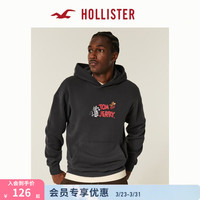 PLUS会员：HOLLISTER 美式舒适抓绒布猫和老鼠刺绣卫衣男装25秋冬322-5495 黑色 XL (180/116A)