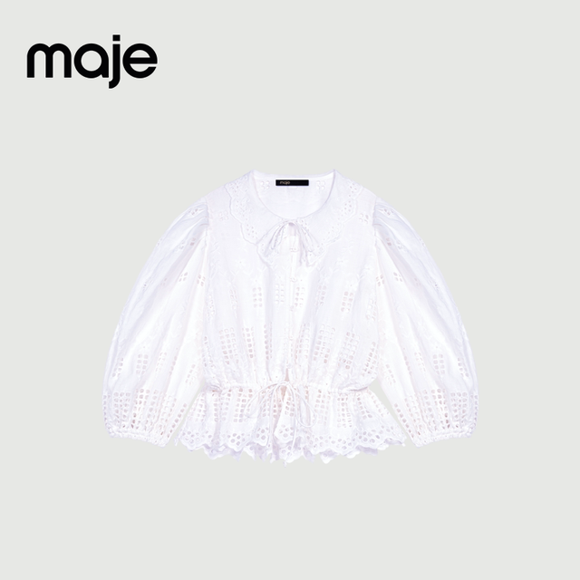 maje 法式女装刺绣镂空花边娃娃领衬衫 MFPCM00530