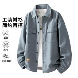 d&x 秋装男式简约翻领夹克开衫长袖外套青年时尚百搭潮流休闲翻领衬衫
