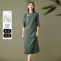 黛玛诗 2025新款中国风手工盘扣真丝提花旗袍连衣裙女