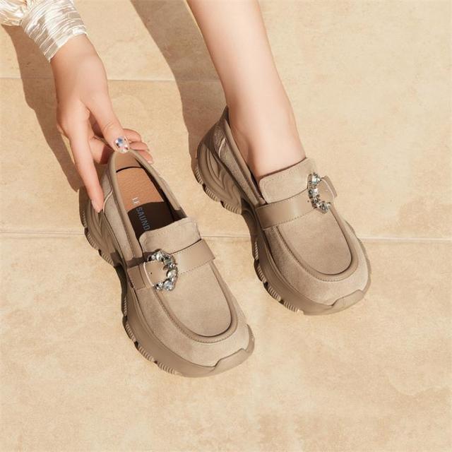 le saunda 厚底乐福鞋女2026年夏季新款小个子7CM增高JK制服女单鞋