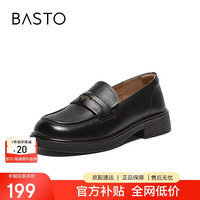 百思图 24秋学院风乐福鞋粗跟女单鞋A3512CA4 黑色 39