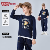 Levi's 披萨图案 儿童长袖T恤 深靛蓝 110 /52