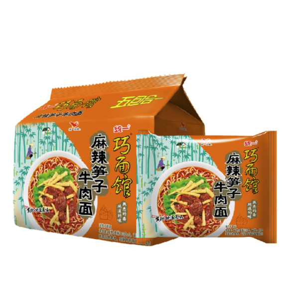 统一 巧面馆 麻辣笋子牛肉面 106g*5袋 五连包