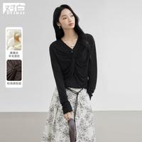 DUIBAI 含春秋V领松弛感扭结打底衫女式T恤
