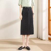 真维斯 春夏女款字母拼接腰波点印花细褶工艺休闲半身裙子