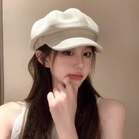 八角贝雷帽子女2026春夏大头围白色百搭显脸小复古报童画家帽