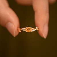 花饰庄园 椭圆芬达石树枝叶戒指女款开口可调节单戒小众设计指环新款 AZ00096 开口可调节