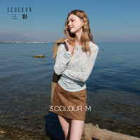 三彩 女士轻薄网纱格纹皮肤衣