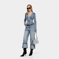 PINKO【春夏】女士2026年春季牛仔风绑绳上衣毛针织衫 蓝色 XL