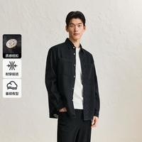 太平鸟 男装春款宽松黑色后背印花长袖宽松休闲男式夹克式衬衫