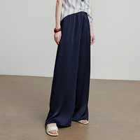 初语 仿醋酸阔腿长裤女2025夏季肌理感凉凉裤慵懒山本风休闲裤 宝蓝色 M