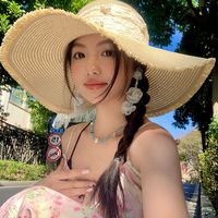 蕾丝蝴蝶结大帽檐女2026年春海边遮阳防晒太阳帽子沙滩草帽潮