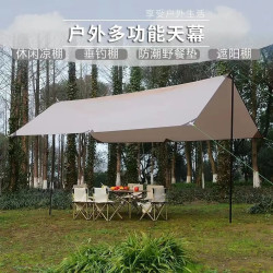 威迪瑞 户外天幕帐篷黑胶防紫外线露营遮阳棚凉棚防晒防雨 卡其3*3米-一副杆