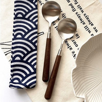 京迭 仿胡桃木柄圆勺家用不锈钢小圆勺西餐甜品勺吃饭勺子大汤勺 胡桃木纹路款超值