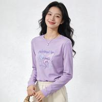 爱肯 女士圆领印花长袖T恤